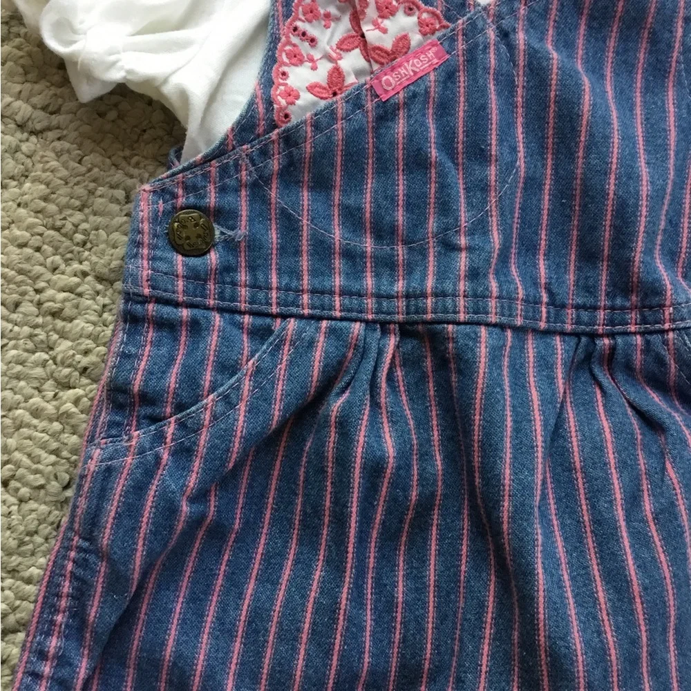 OshKosh B'gosh Blue and Pink Striped Pinafore with White Blouse